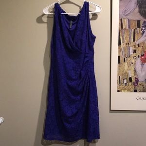 Chaps Royal Blue Cobalt Lacy Dress with Surplice